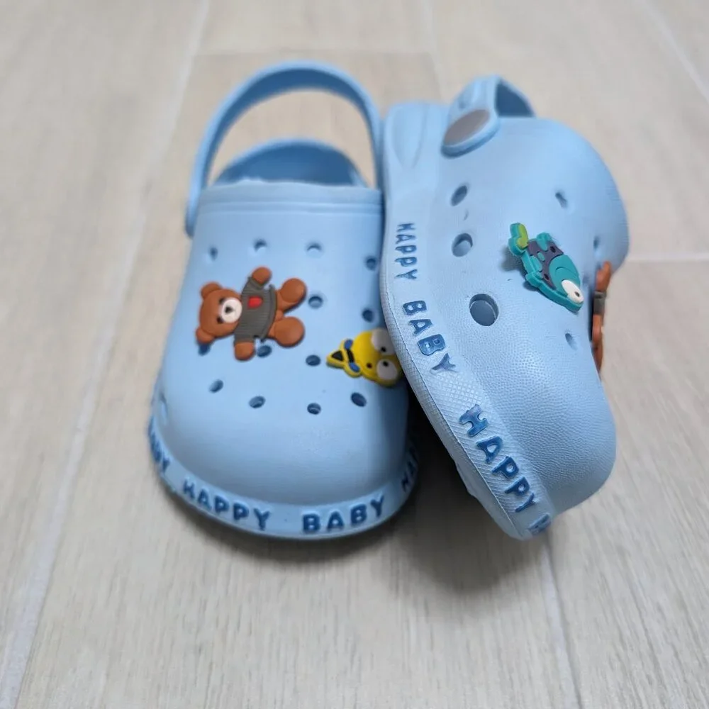 NWT Super Cute Light Blue Teddy Clogs Kids Unisex Slip-ons Sizes 12M to 7Yrs